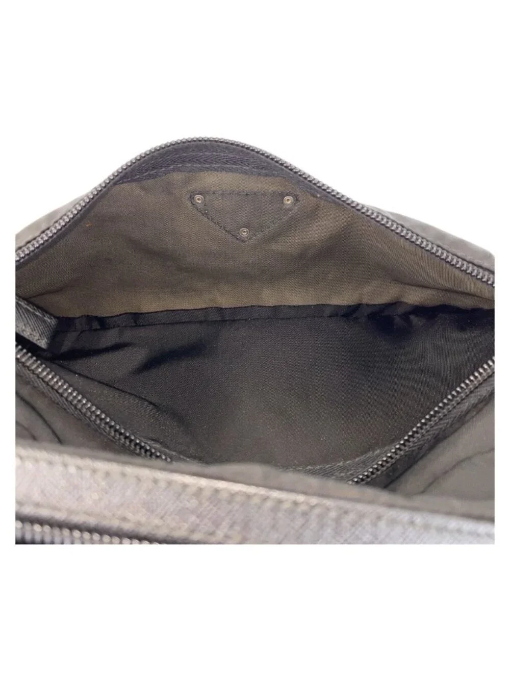 Prada Tessuto Saffiano Leather Triangular Black Nylon Clutch Pouch